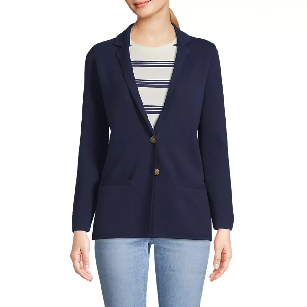 Women's Fine Gauge Cotton Button Front Blazer Sweater