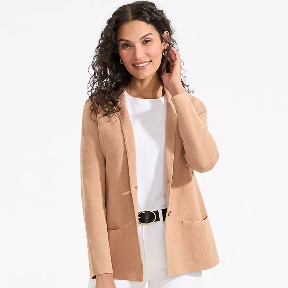 Women's Fine Gauge Cotton Button Front Blazer Sweater