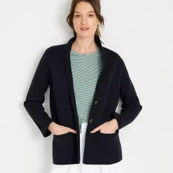 Women's Fine Gauge Cotton Button Front Blazer Sweater