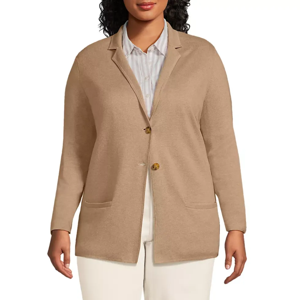 Women's Fine Gauge Cotton Button Front Blazer Sweater
