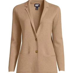 Women's Fine Gauge Cotton Button Front Blazer Sweater