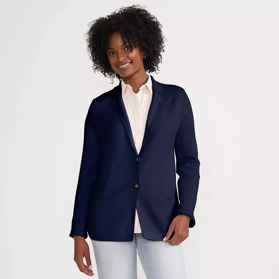 Women's Fine Gauge Cotton Button Front Blazer Sweater