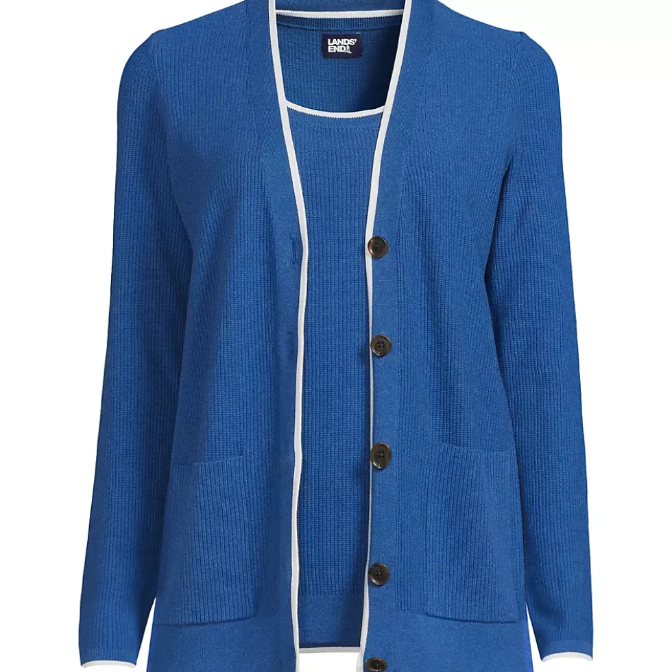 Women's Fine Gauge Cotton Cardigan and Tank Sweater Set