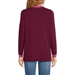 Women's Fine Gauge Cotton Cardigan with Tipping Sweater