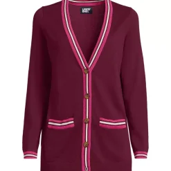 Women's Fine Gauge Cotton Cardigan with Tipping Sweater