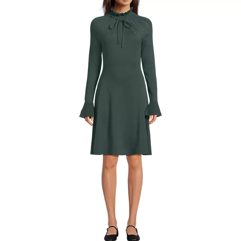 Women's Fine Gauge Cotton Fit and Flare Sweater Dress