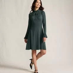 Women's Fine Gauge Cotton Fit and Flare Sweater Dress