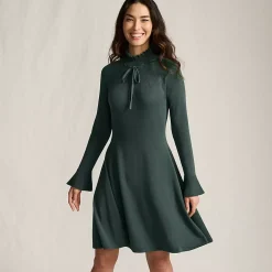 Women's Fine Gauge Cotton Fit and Flare Sweater Dress