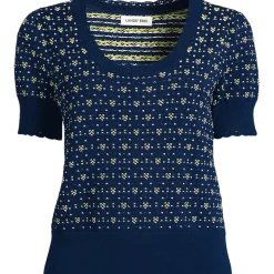 Women's Fine Gauge Cotton Jacquard Scoop Neck Sweater