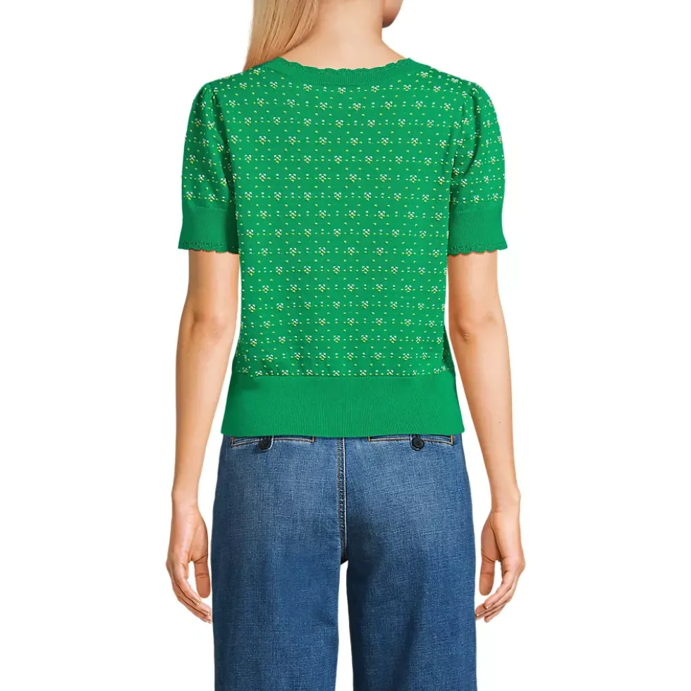 Women's Fine Gauge Cotton Jacquard Scoop Neck Sweater