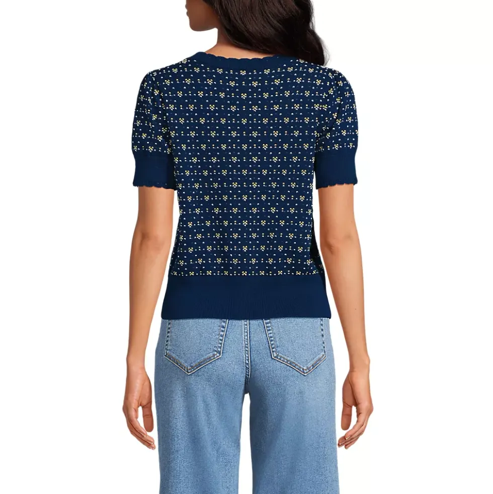 Women's Fine Gauge Cotton Jacquard Scoop Neck Sweater