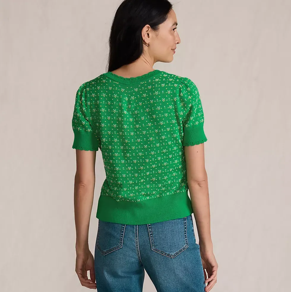 Women's Fine Gauge Cotton Jacquard Scoop Neck Sweater