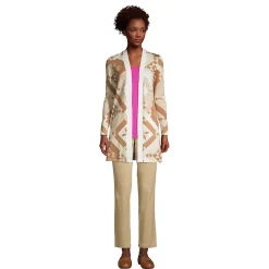 Women's Fine Gauge Cotton Long Open Cardigan Sweater - Print