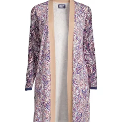 Women's Fine Gauge Cotton Long Open Cardigan Sweater - Print