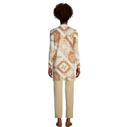 Women's Fine Gauge Cotton Long Open Cardigan Sweater - Print