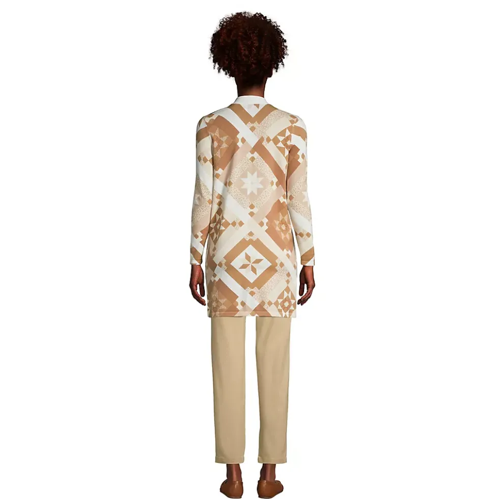 Women's Fine Gauge Cotton Long Open Cardigan Sweater - Print