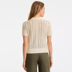 Women's Fine Gauge Cotton Pointelle Polo Sweater