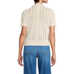 Women's Fine Gauge Cotton Pointelle Polo Sweater
