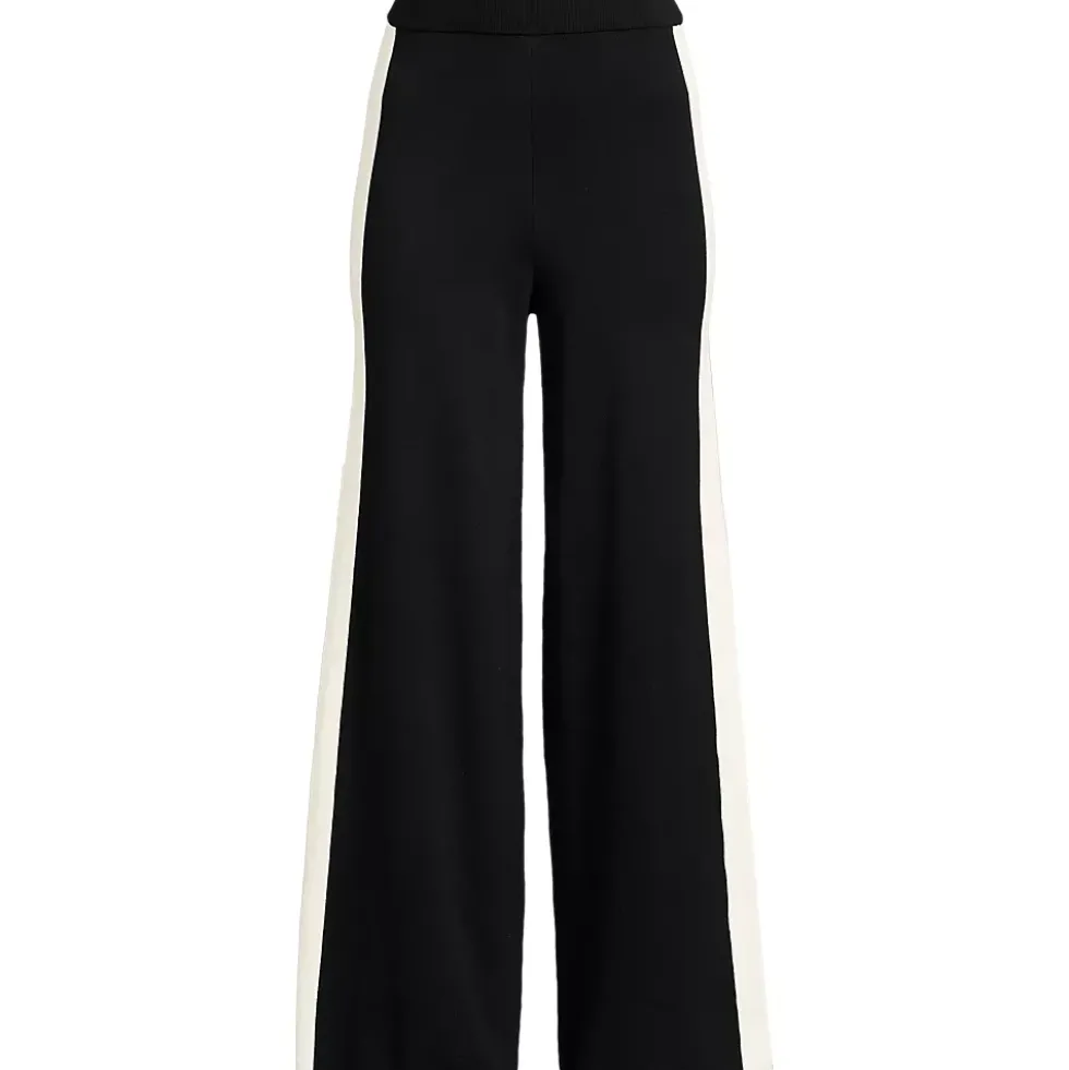 Women's Fine Gauge Cotton Side Stripe Wide Leg Sweater Pants