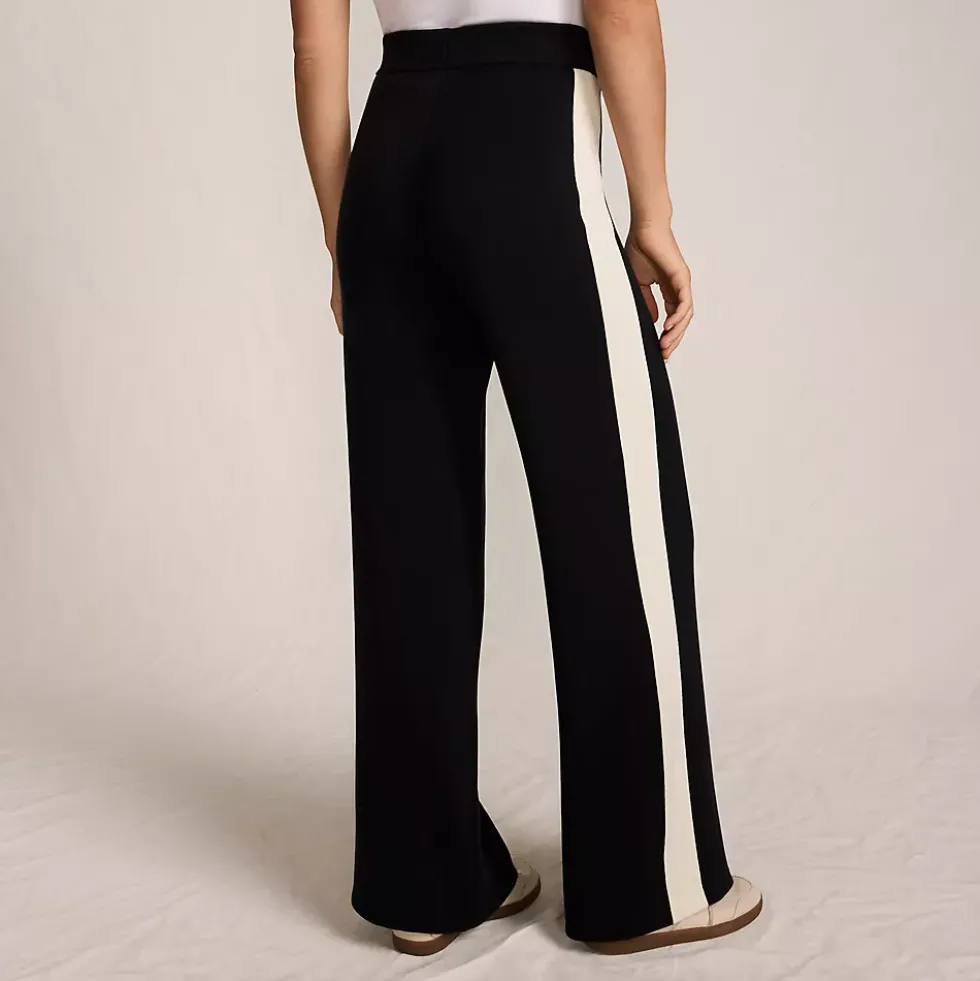Women's Fine Gauge Cotton Side Stripe Wide Leg Sweater Pants