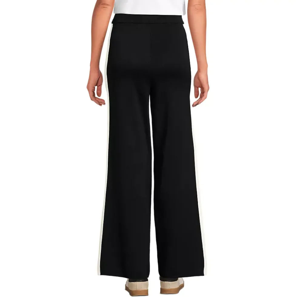 Women's Fine Gauge Cotton Side Stripe Wide Leg Sweater Pants