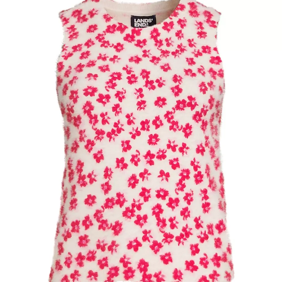 Women's Fine Gauge Eyelash Printed Sleeveless Sweater - Set Top