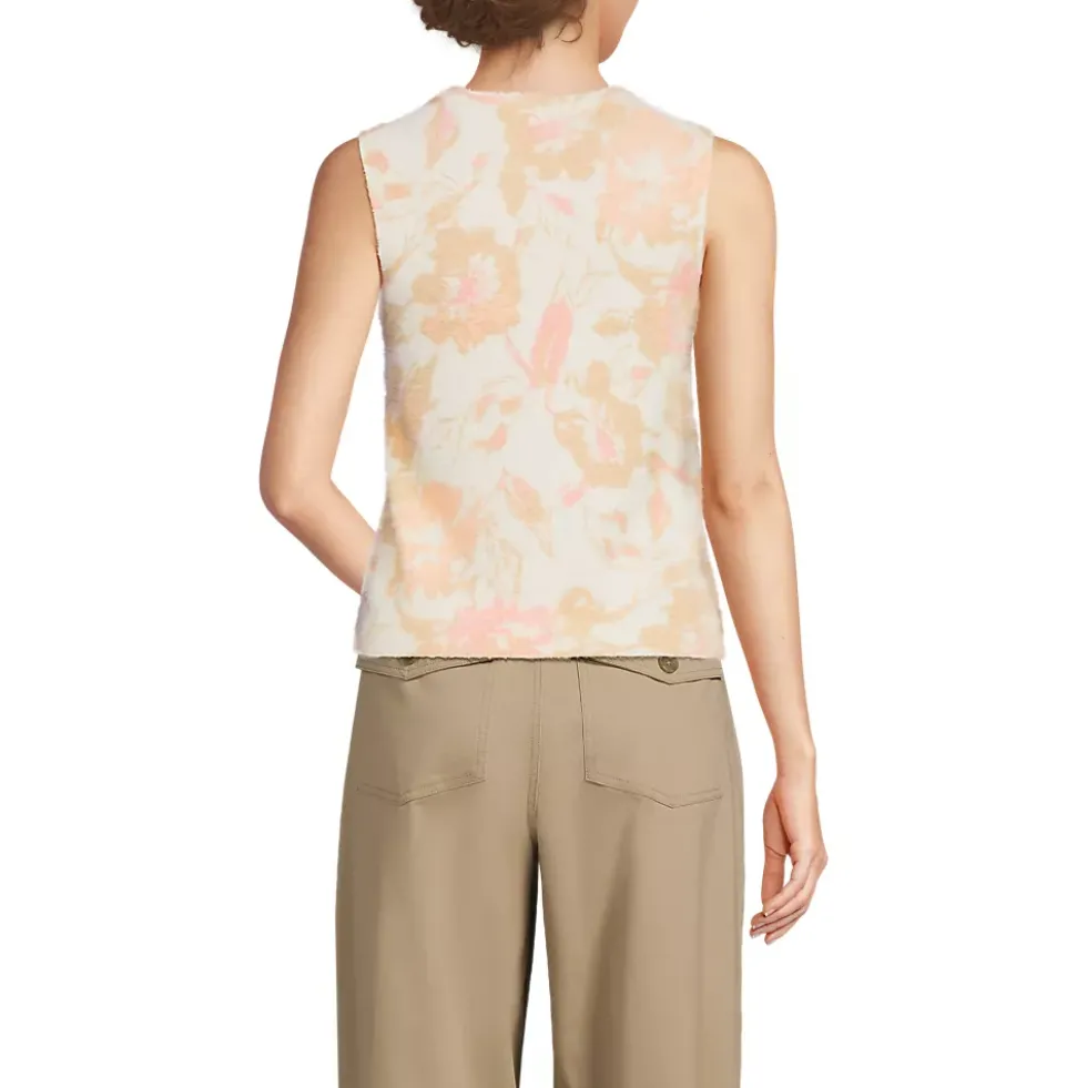 Women's Fine Gauge Eyelash Printed Sleeveless Sweater - Set Top