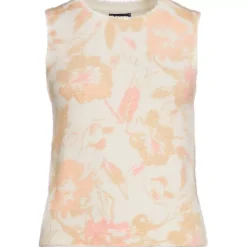 Women's Fine Gauge Eyelash Printed Sleeveless Sweater - Set Top