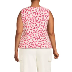 Women's Fine Gauge Eyelash Printed Sleeveless Sweater - Set Top