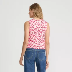 Women's Fine Gauge Eyelash Printed Sleeveless Sweater - Set Top