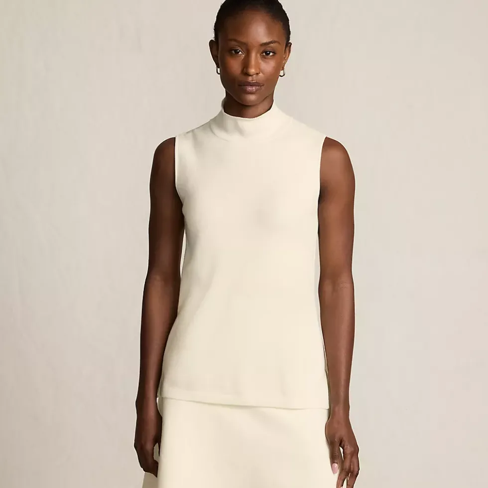 Women's Fine Gauge Sleeveless Mock Sweater