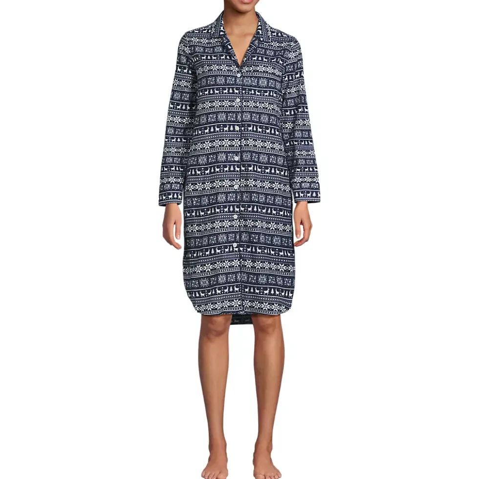 Women's Flannel Long Sleeve Sleepshirt Nightgown