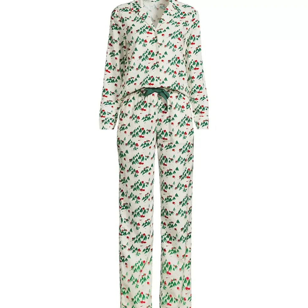 Women's Flannel 2 Piece Pajama Set - Long Sleeve Shirt and Pants