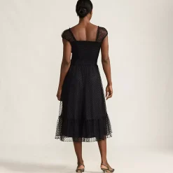 Women's Flocked Chiffon Midi Dress