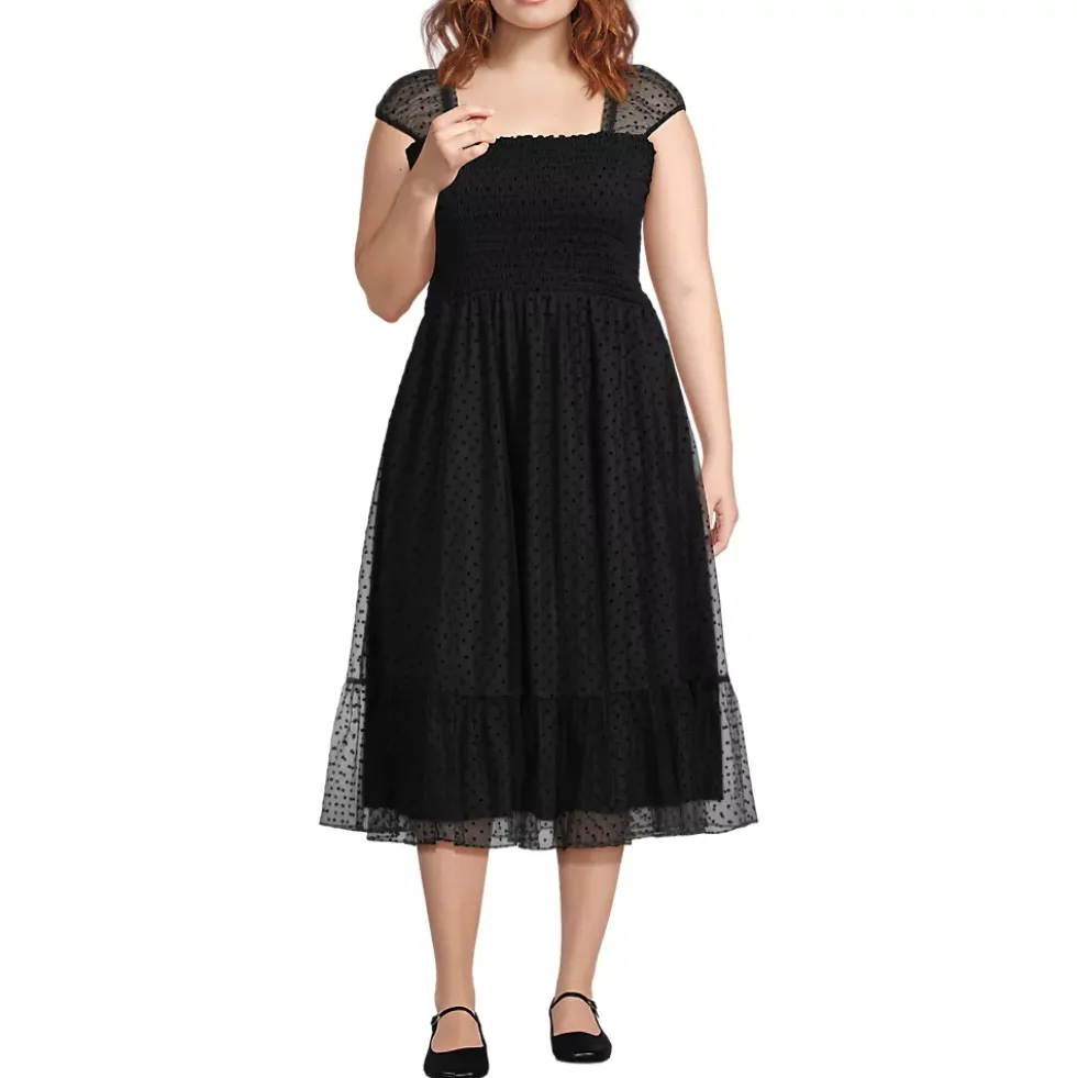 Women's Flocked Chiffon Midi Dress