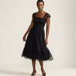 Women's Flocked Chiffon Midi Dress