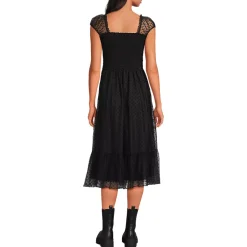 Women's Flocked Chiffon Midi Dress