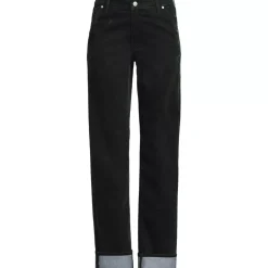 Women's Flocked Denim Mid Rise Relaxed Straight Leg Cuff Jeans