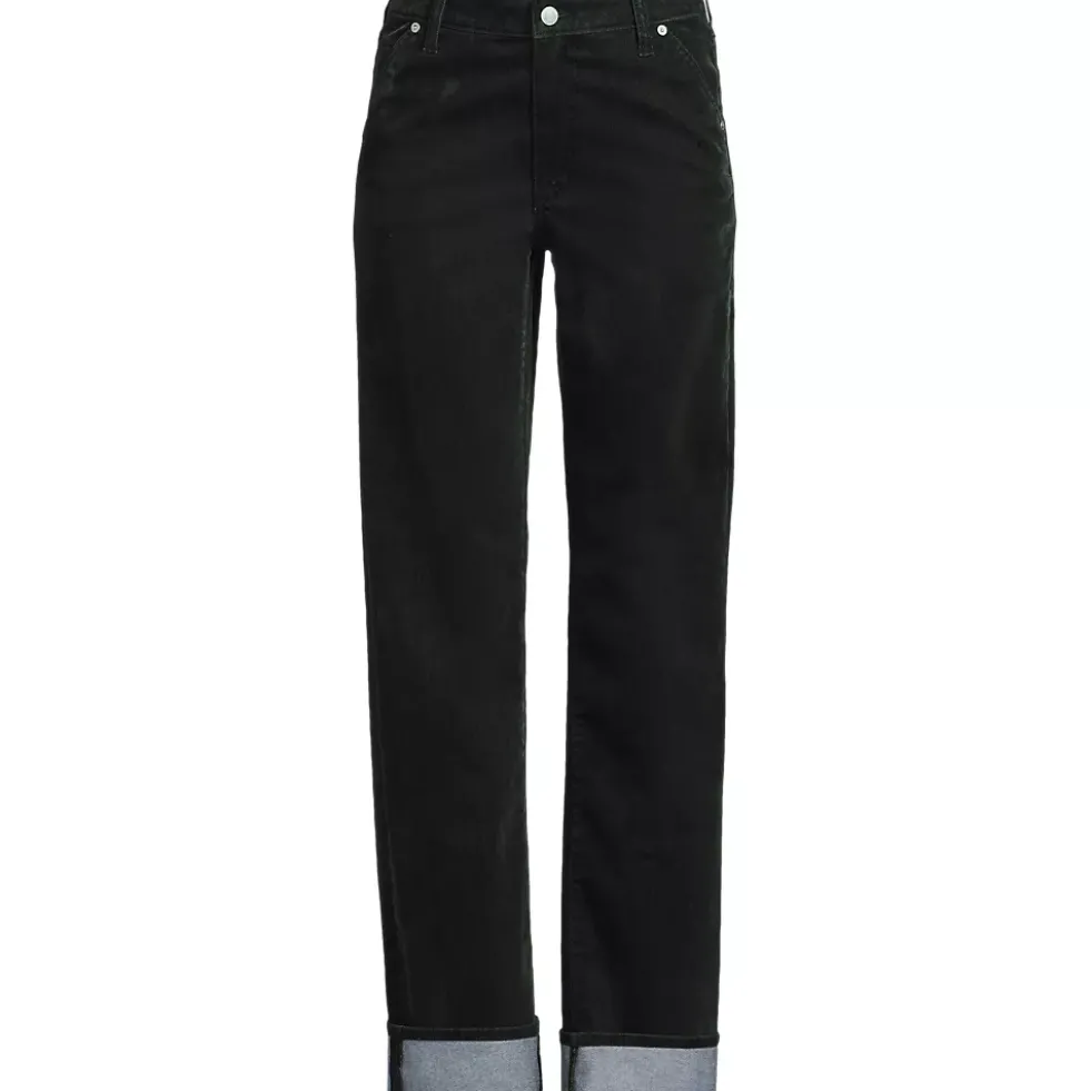 Women's Flocked Denim Mid Rise Relaxed Straight Leg Cuff Jeans
