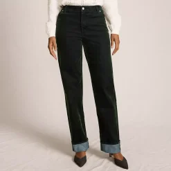 Women's Flocked Denim Mid Rise Relaxed Straight Leg Cuff Jeans