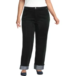Women's Flocked Denim Mid Rise Relaxed Straight Leg Cuff Jeans