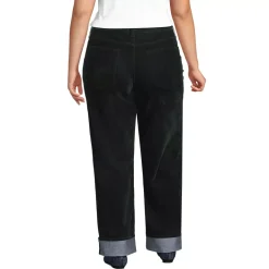 Women's Flocked Denim Mid Rise Relaxed Straight Leg Cuff Jeans