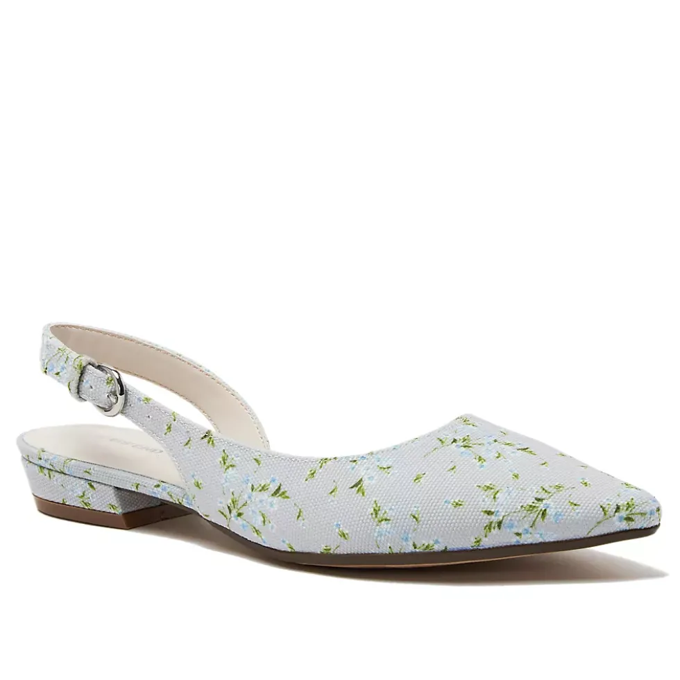 Women's Floral Linen Slingback Low Heels