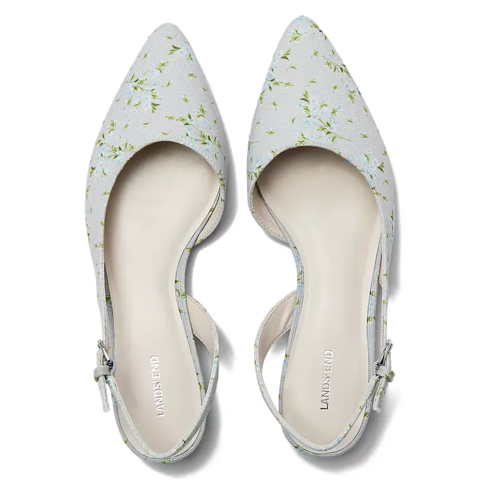 Women's Floral Linen Slingback Low Heels