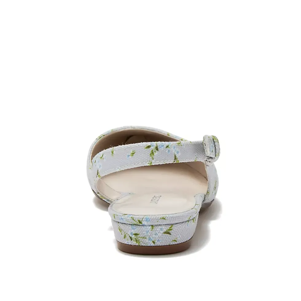 Women's Floral Linen Slingback Low Heels