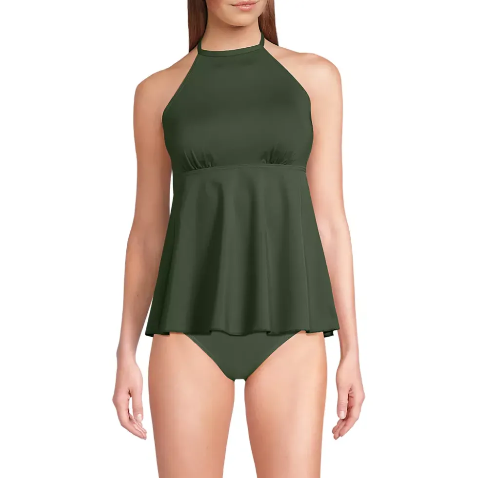 Women's Flutter High Neck Halter Tankini Top