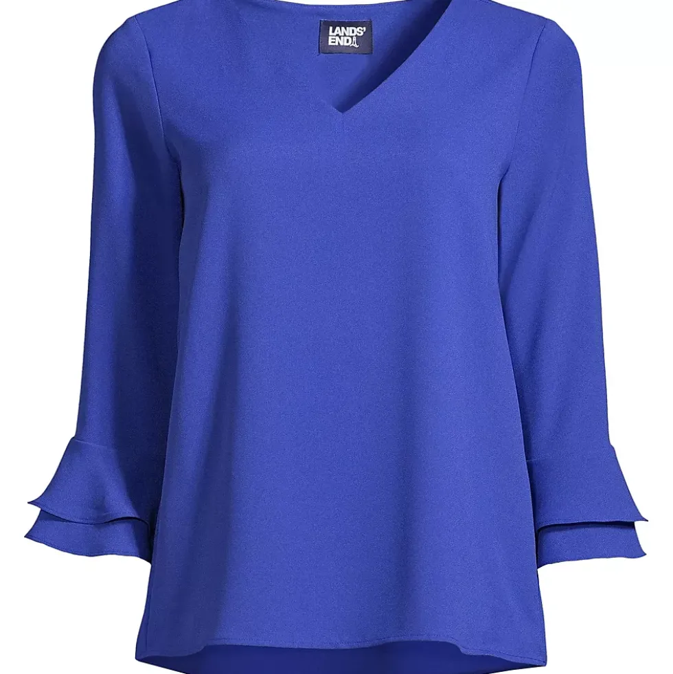 Women's 3/4 Flutter Sleeve Crepe Blouse