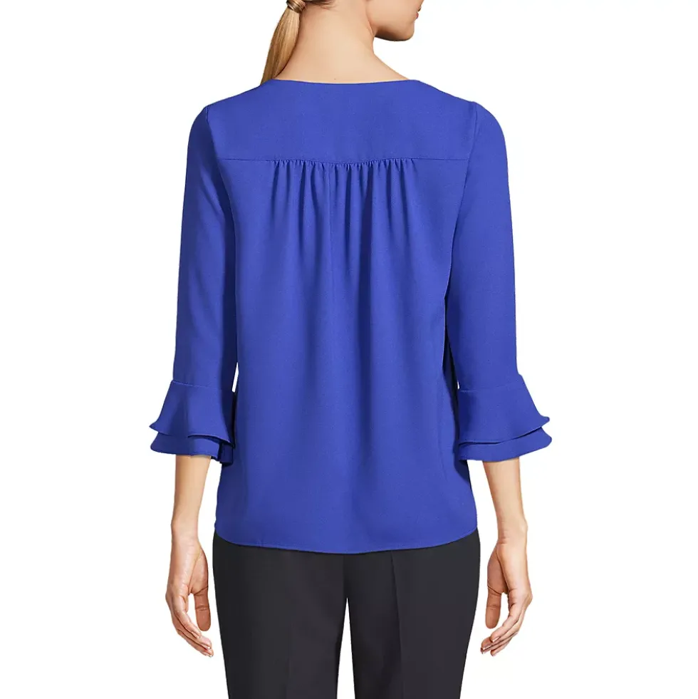 Women's 3/4 Flutter Sleeve Crepe Blouse