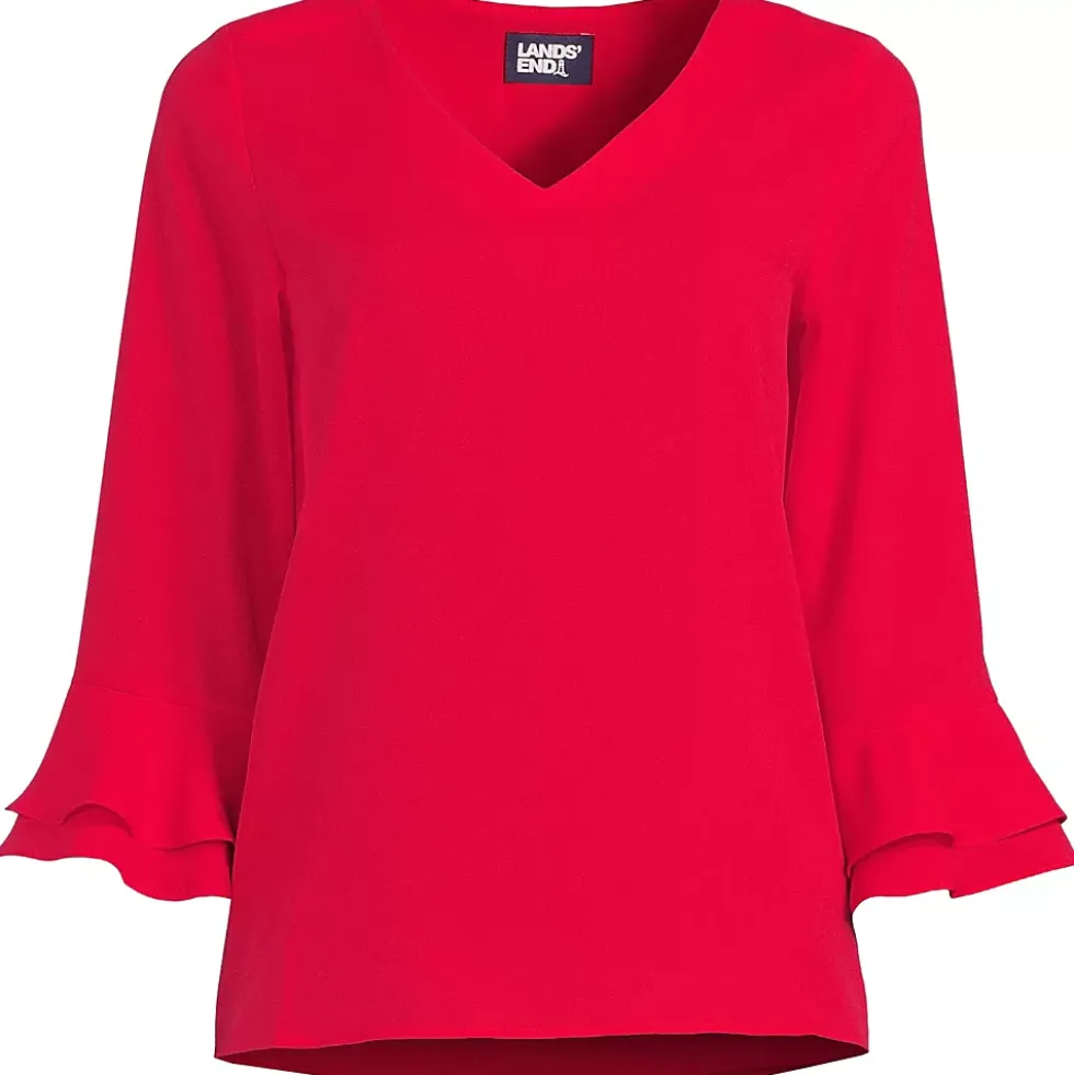Women's 3/4 Flutter Sleeve Crepe Blouse