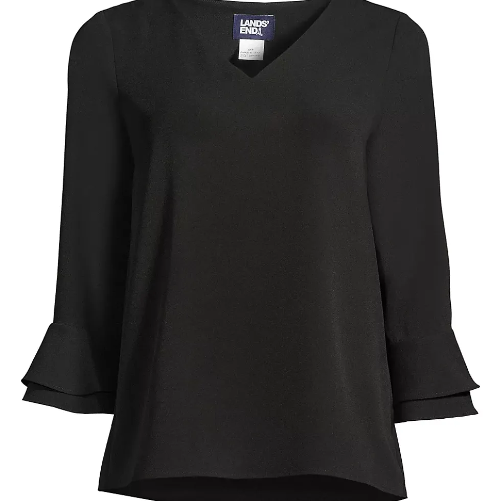 Women's 3/4 Flutter Sleeve Crepe Blouse